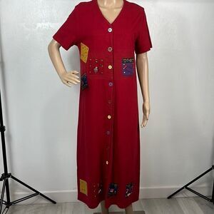 Country Wear Casuals By Lonnie G Star Vintage Red Midi Short Sleeve Dress Sz MP